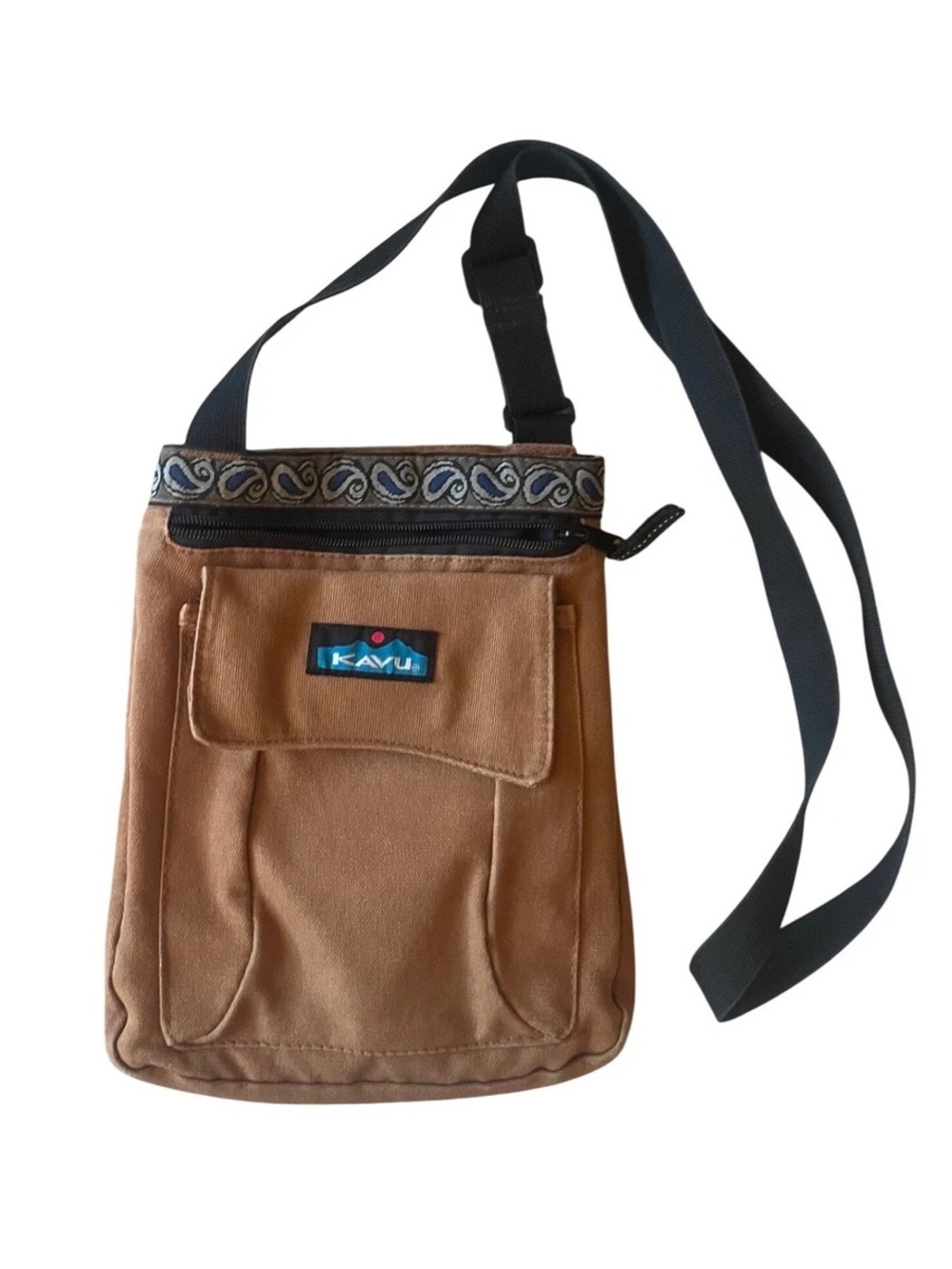 Kavu Brown Canvas Crossbody Bag with Black Strap